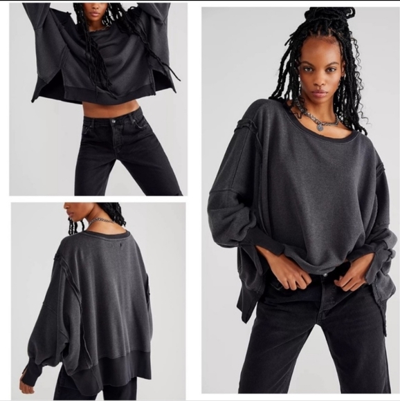 NWT FREE PEOPLE CAMDEN Black OVERSIZED PULLOVER Sweatshirt We The Free